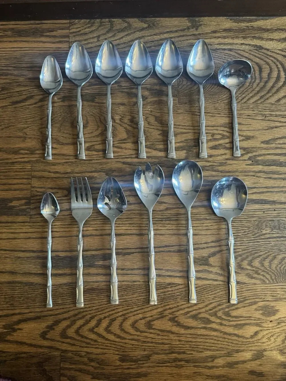 Sunshine Exotic Bamboo Royal Suprema 13 Pc Serving Set and Spoons Vintage Korea